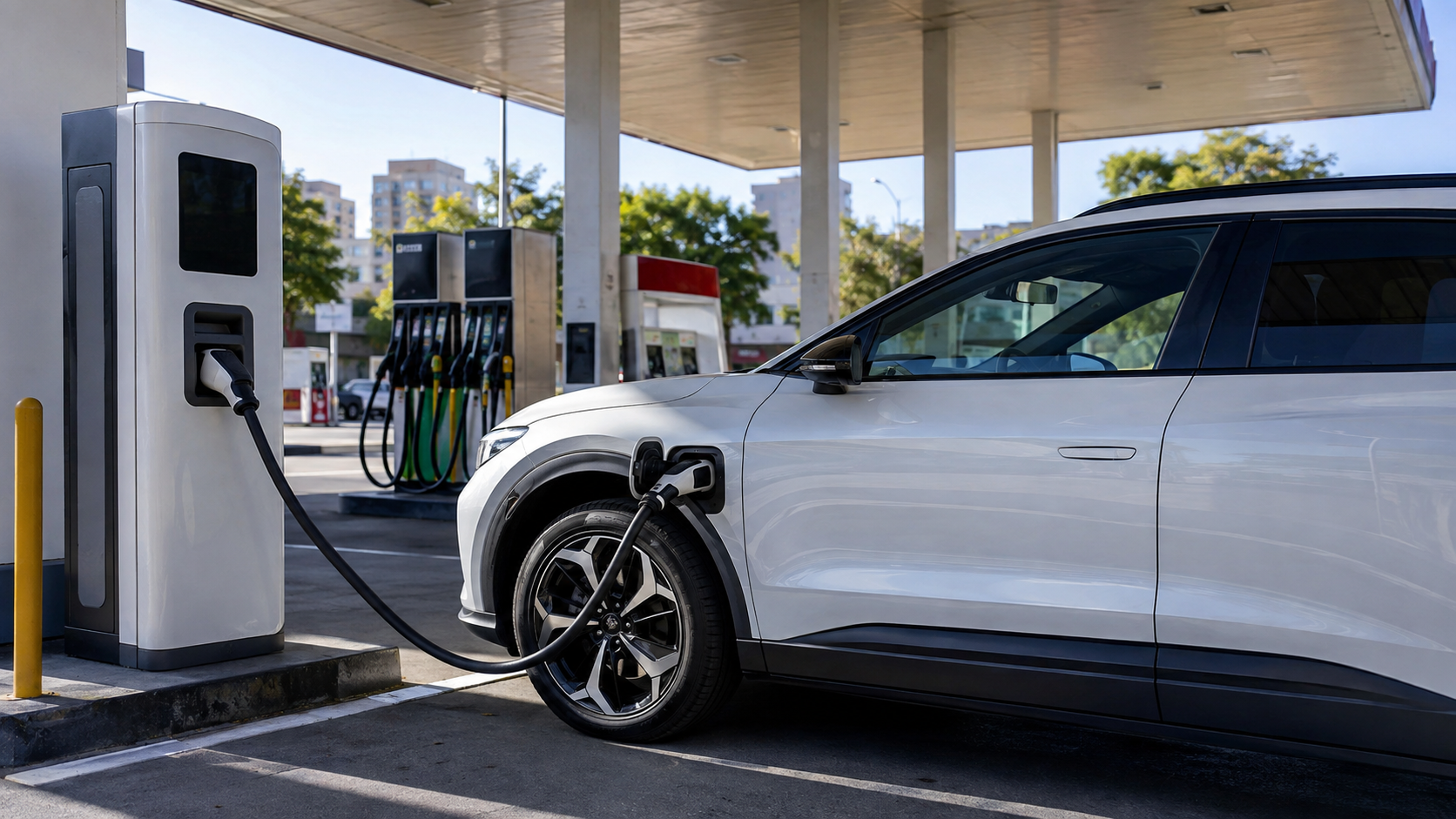 Automóvil eléctrico conectado a un cargador público en Argentina.
