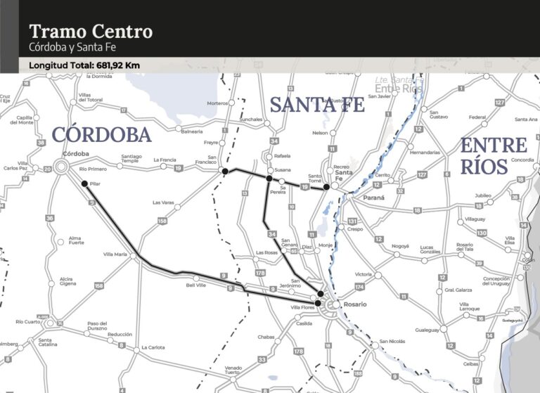 Mapa oficial del Tramo Centro de la Red Federal de Concesiones