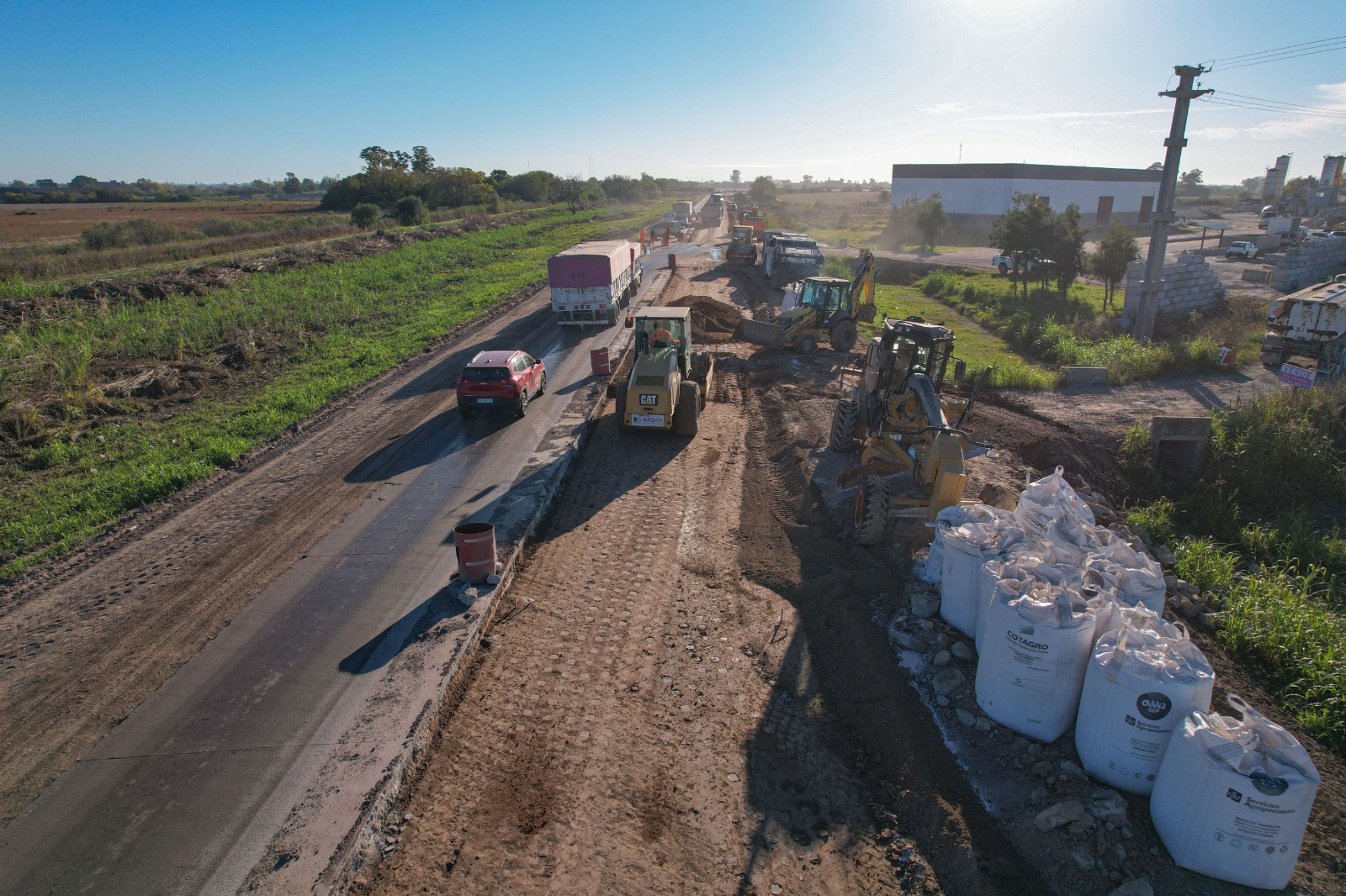 Obras sobre la Ruta Provincial 21 en el corredor de acceso a Cargill, en el sur del Gran Rosario.