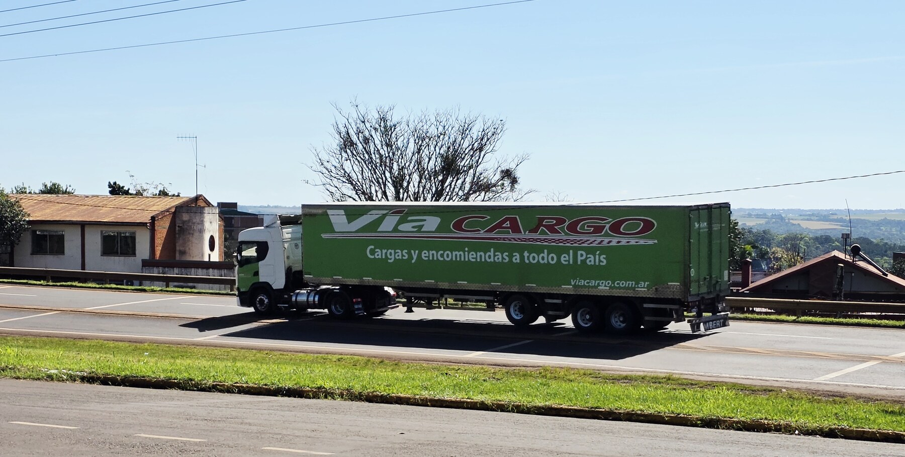 Camión de transporte de cargas circulando por una ruta argentina.