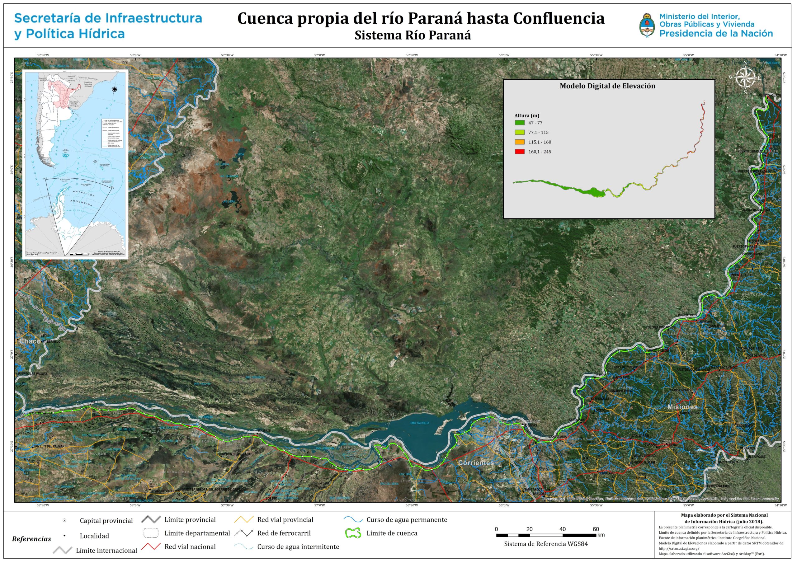 Mapa de la cuenca del río Paraná elaborado por organismos nacionales de infraestructura hídrica.